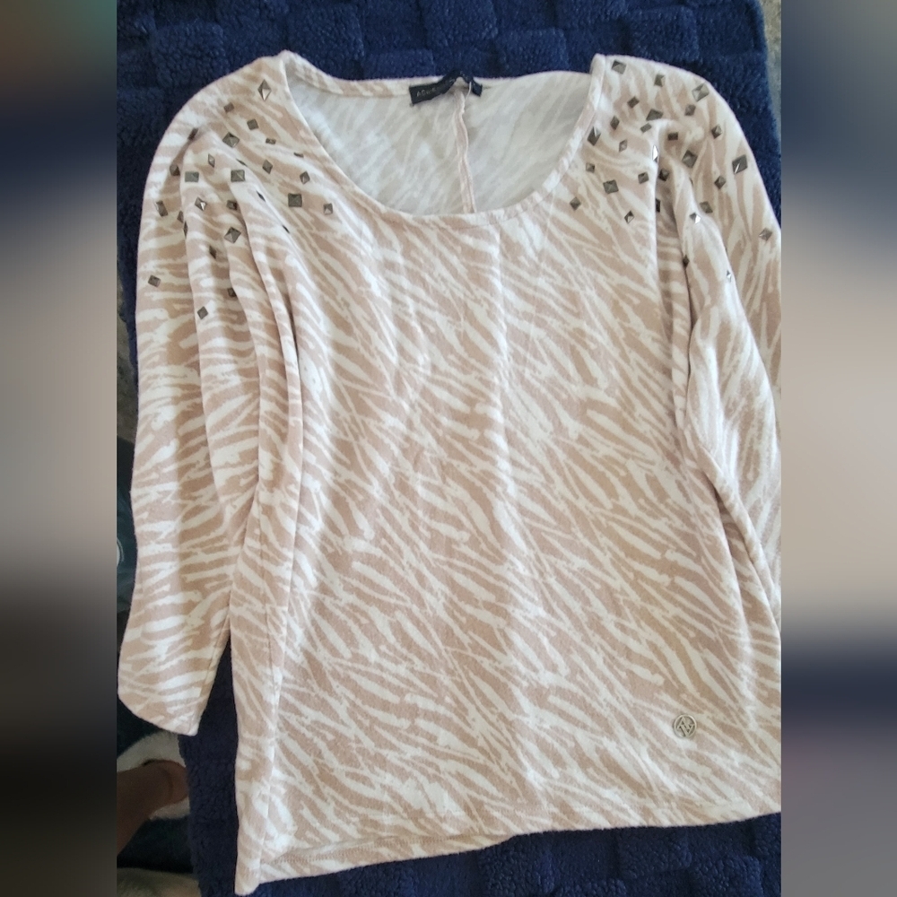 Women's Zebra Print Top with Studded Shoulders
